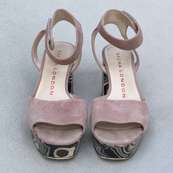 Sacha London Genuine Suede Platform Heel Sandals Sz 7.5 - Picture 3 of 16
